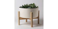 Wide bamboo pot with Stand 9 in (cream)